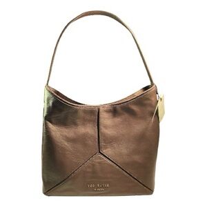 New Ted Baker  London Shoulder Tote Bag Hannah Dark Brown Leather Cotton Blend